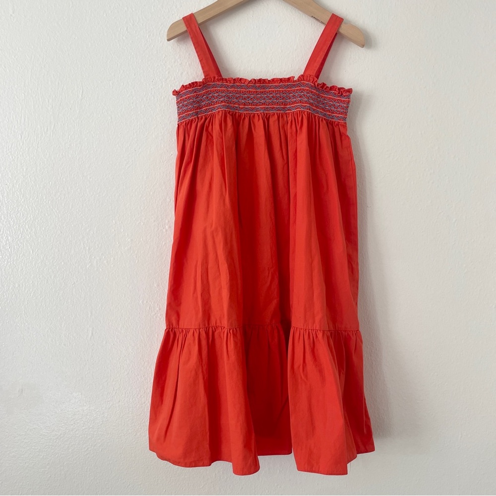 Jacadi Paris Orange Blue White Smocked Dress
